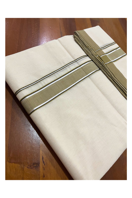 Southloom Premium Handloom Double Mundu with Light Brown and Silver Kasavu Border