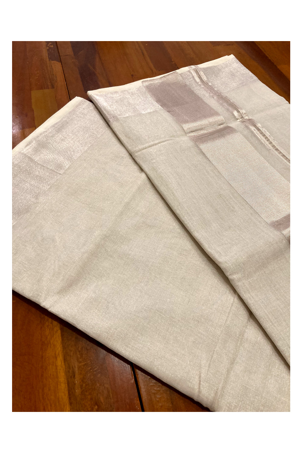 Southloom™ Premium Handloom Plain 4 Inch Silver Tissue Saree