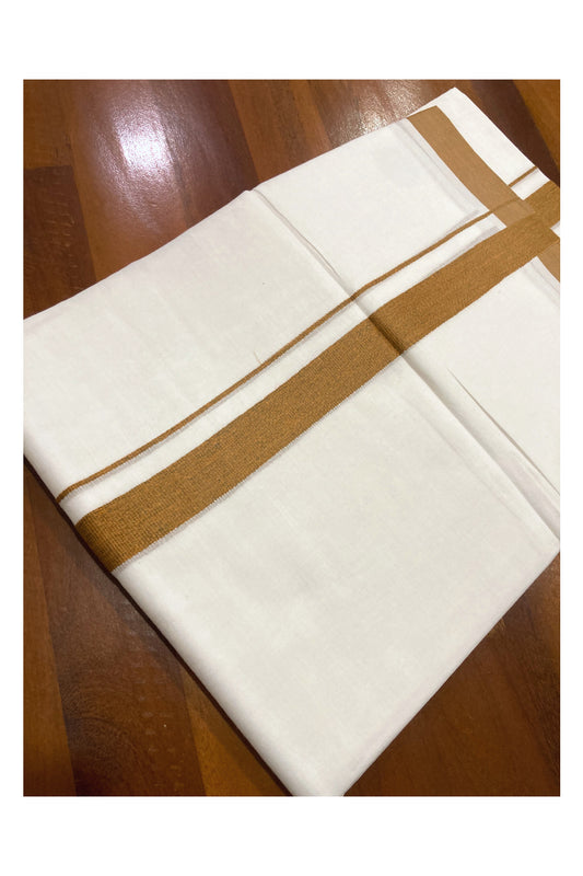 Pure White Kerala Cotton Double Mundu with Light Brown Border (South Indian Dhoti)