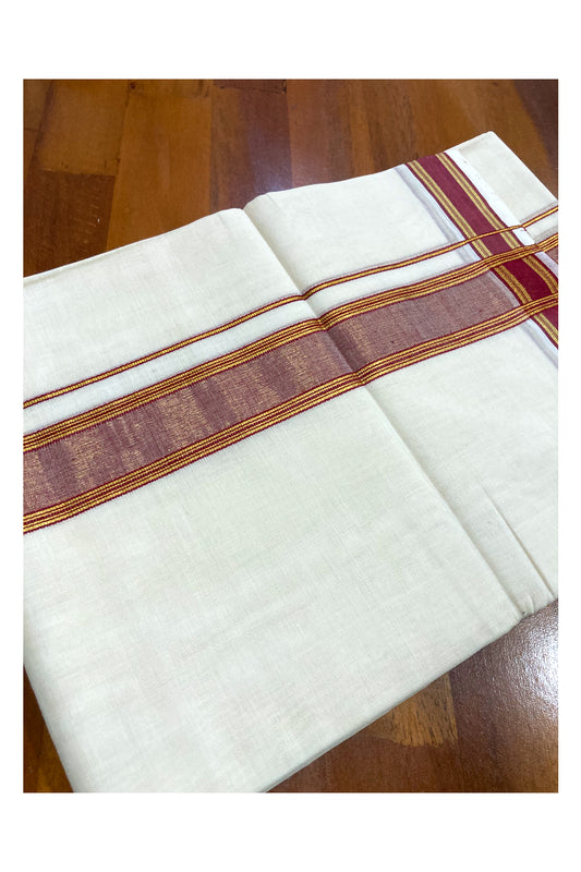 Southloom Premium Handloom Pure Cotton Mundu with Red and Kasavu Border (South Indian Dhoti)