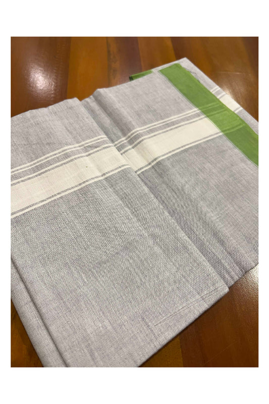 Southloom Premium Handloom Grey Single Mundu with White Border (Lungi)