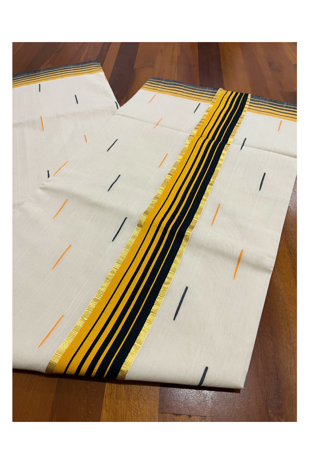 Southloom Premium Unakkupaavu Handloom Butta Works Kasavu Saree with Orange and Black Border