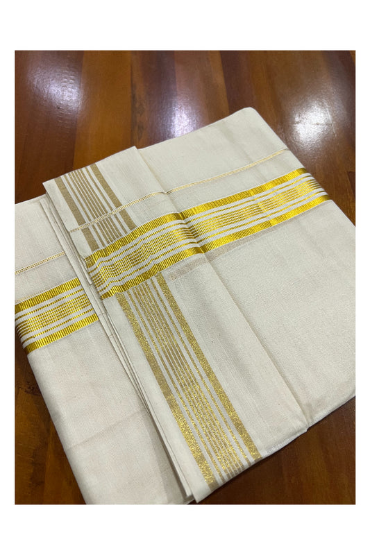 Pure Cotton Off White Double Mundu with Kasavu Line Border (South Indian Dhoti)