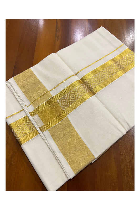 Southloom Balaramapuram Handloom Pure Cotton Wedding Mundu with Kasavu Woven Pattern Border (South Indian Dhoti)