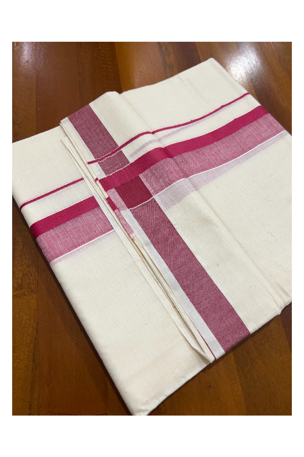 Off White Kerala Double Mundu with Red Shaded Kara (South Indian Dhoti)