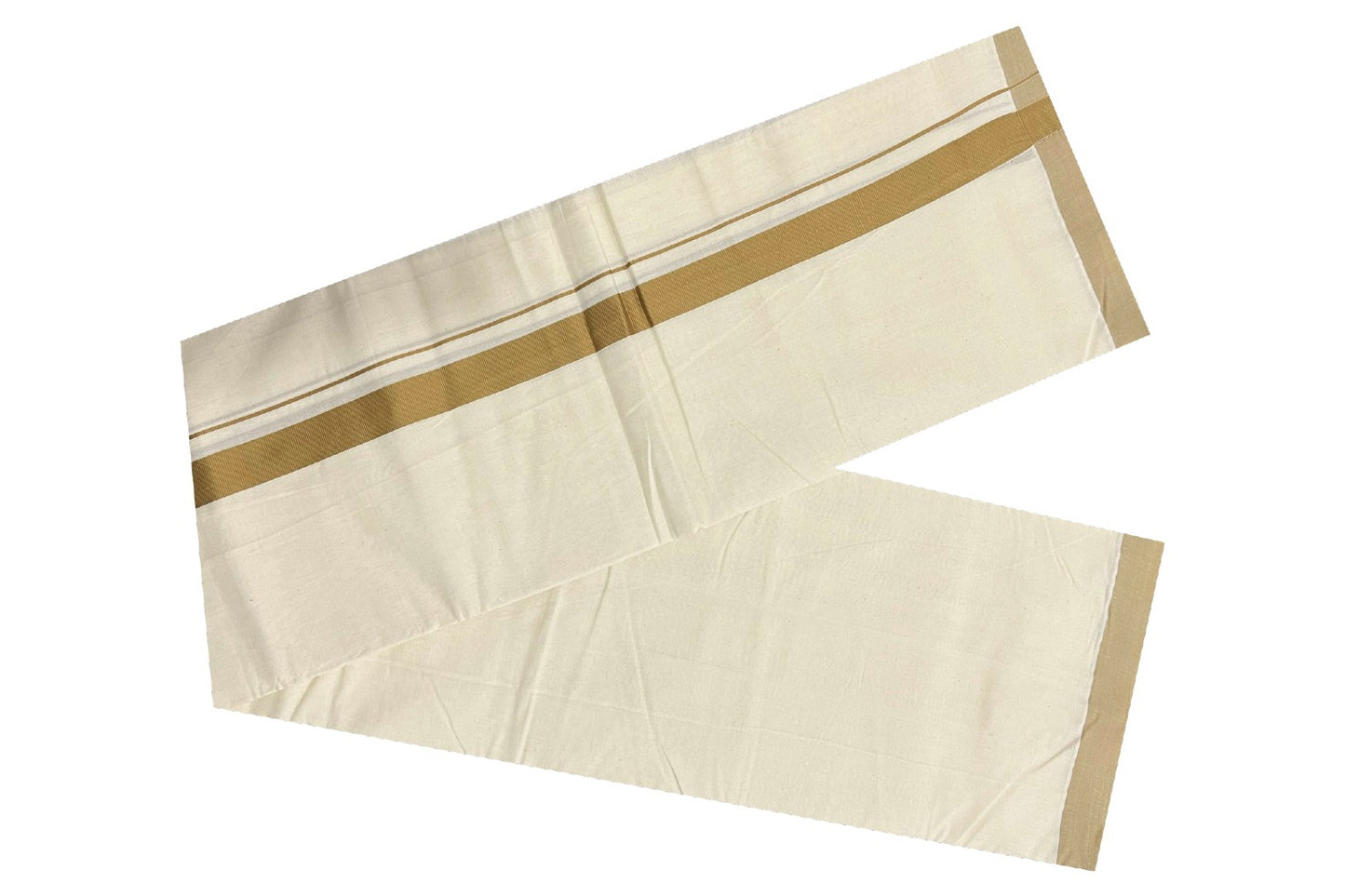 Off White Pure Cotton Double Mundu with Light Brown Kara (South Indian Dhoti)