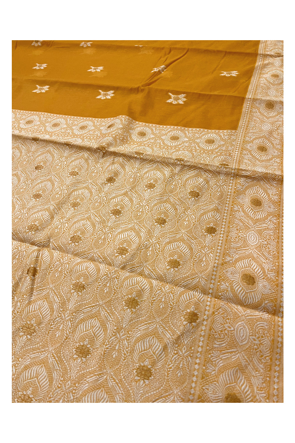 Southloom Cotton Yellow Saree with White Woven Designs on Border