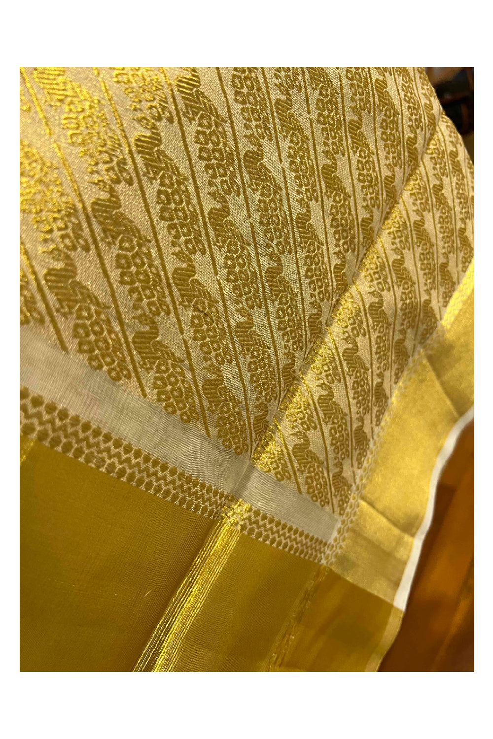 Southloom Premium Kuthampully Handloom Tissue Heavy Work Saree with Peacock Motifs