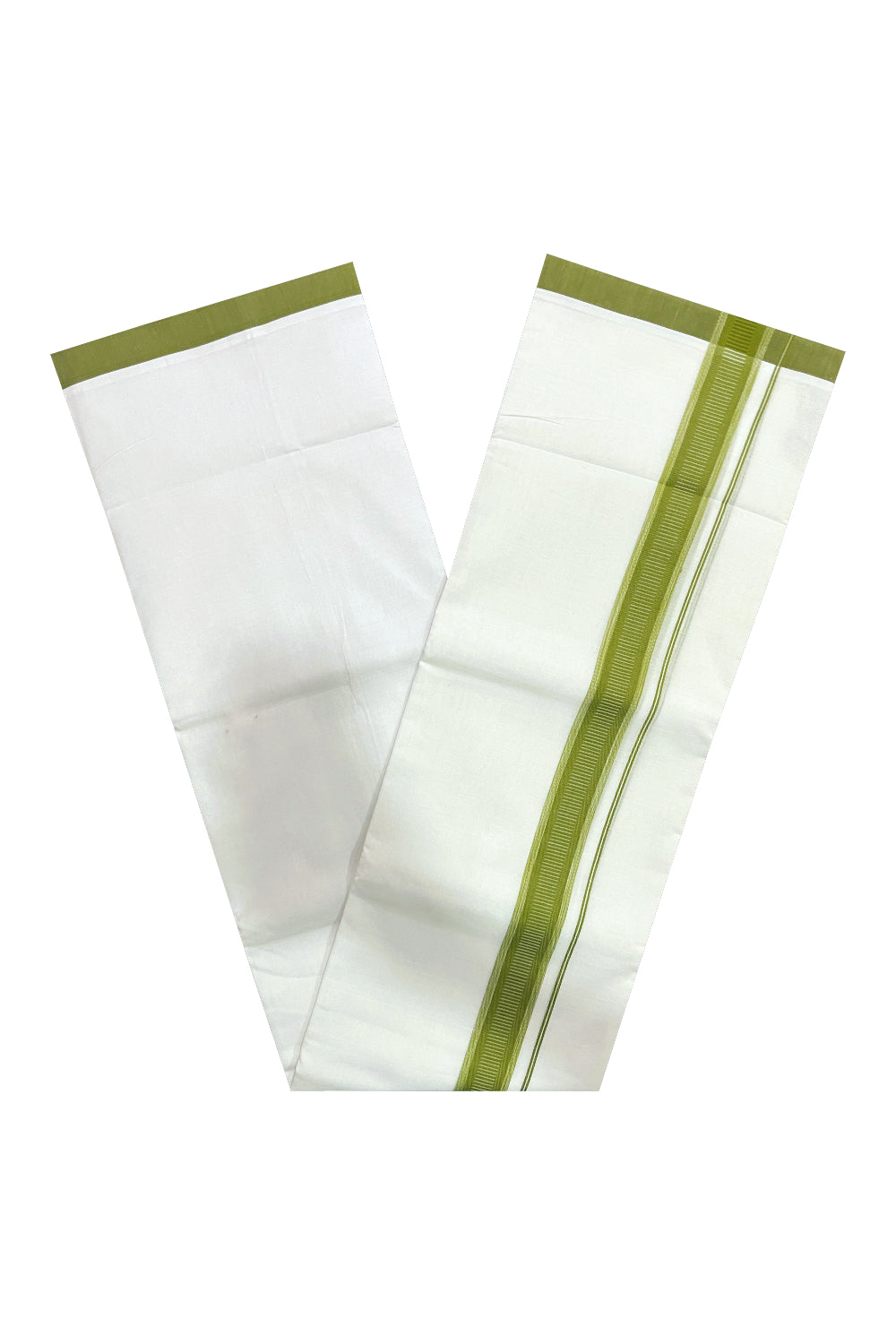 Pure White Cotton Double Mundu with Green Border (South Indian Dhoti)