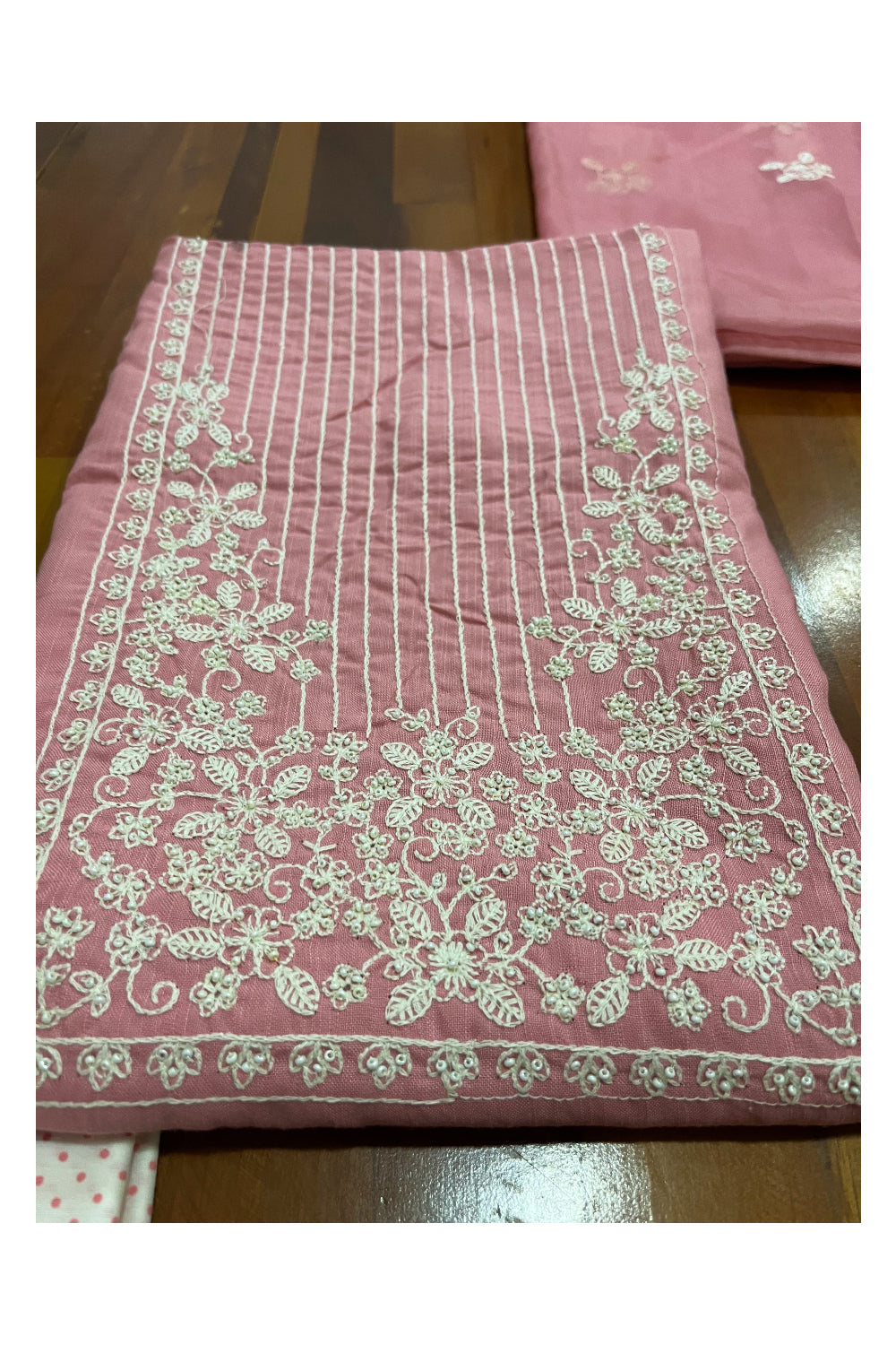 Southloom™ Cotton Churidar Salwar Suit Material in Pink with Thread Works