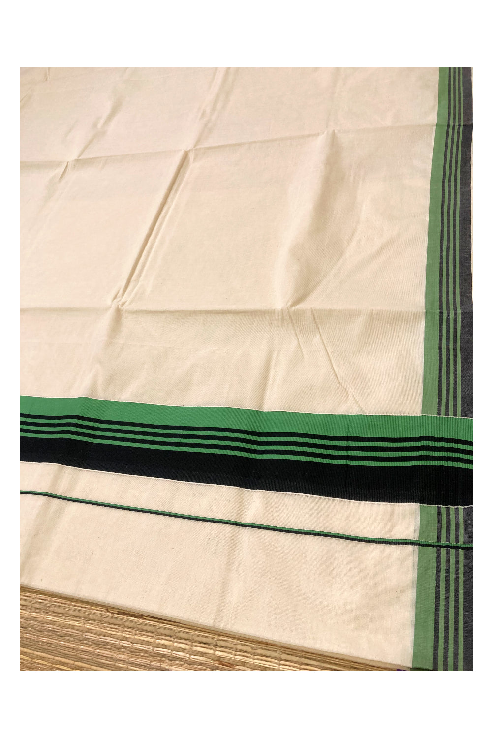 Pure Cotton Plain Kerala Saree with Black and Green Border