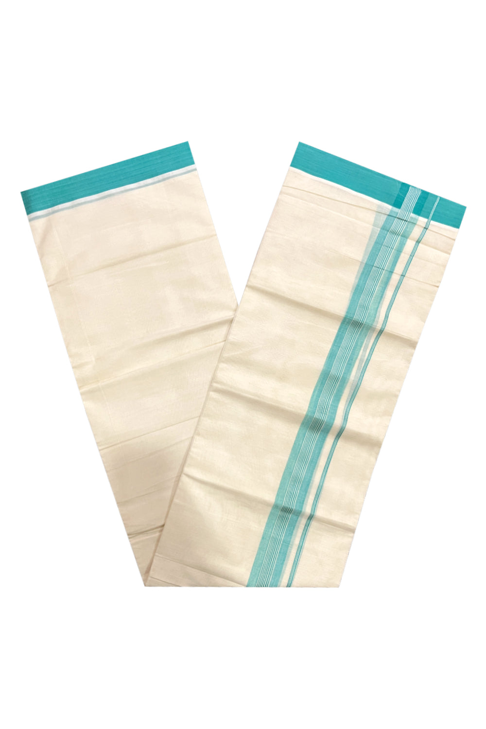 Pure Cotton Off White Double Mundu with Green Kara (South Indian Dhoti)