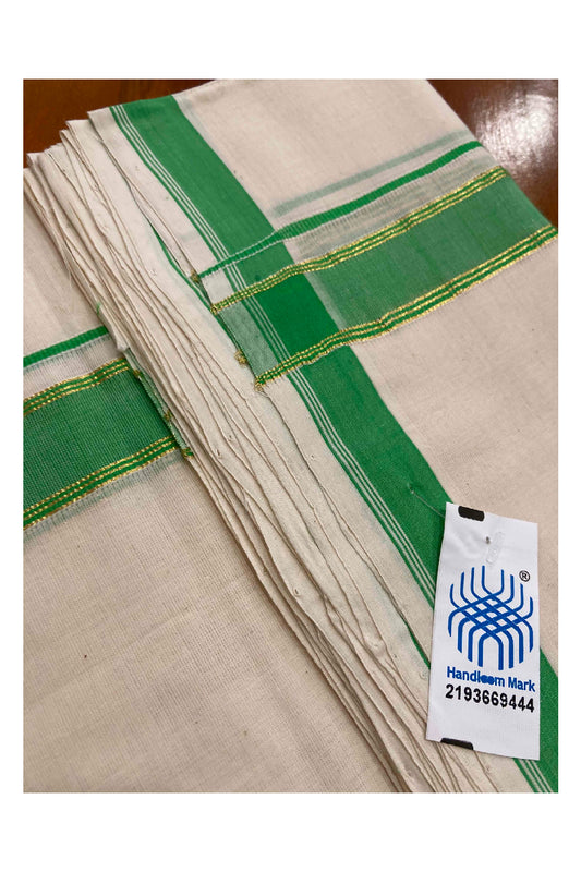 Southloom Handloom Premium Double Dhoti with Green and Kasavu Border