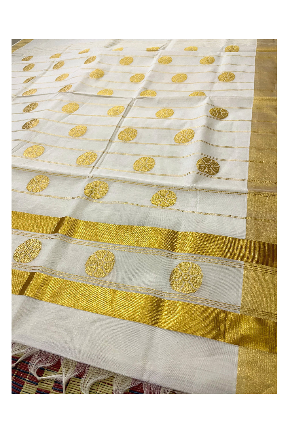 Southloom Premium Handloom Cotton Kasavu Saree with Heavy Woven Works