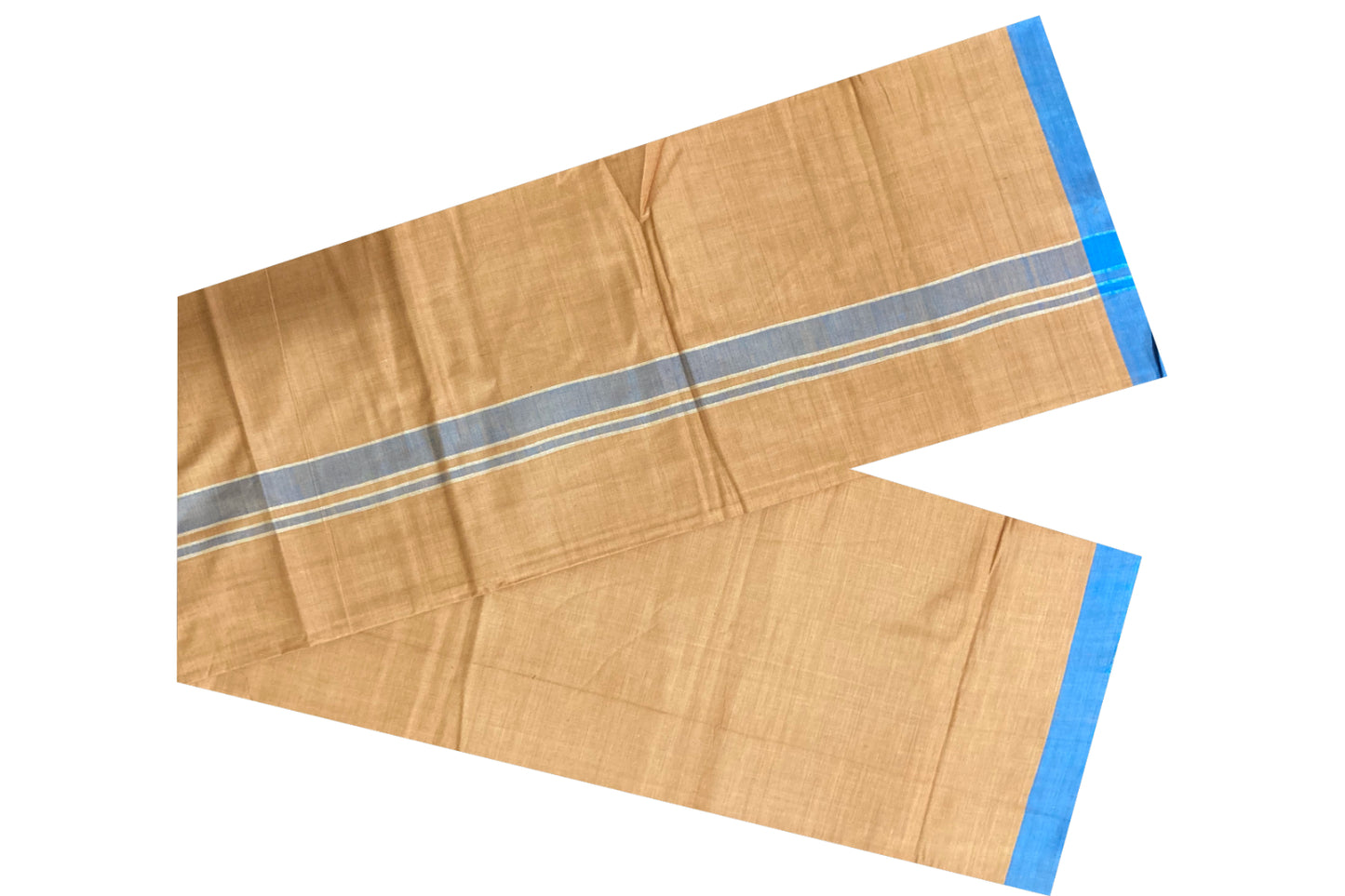 Southloom Premium Handloom Dark Saffron Solid Single Mundu (Lungi) with Blue Border