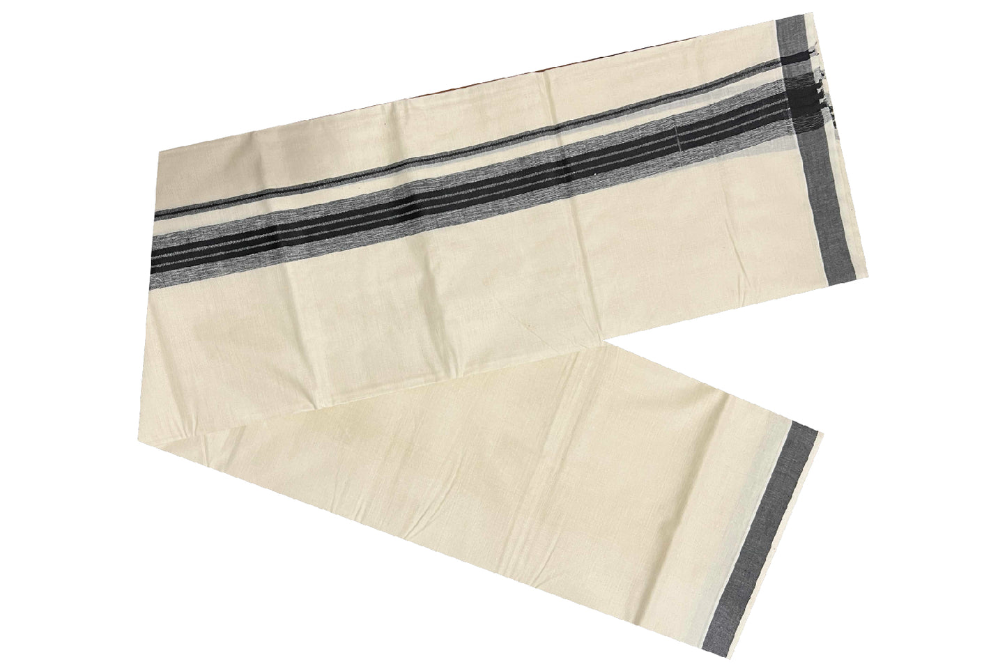 Off White Kerala Double Mundu with Black Line Border (South Indian Dhoti)