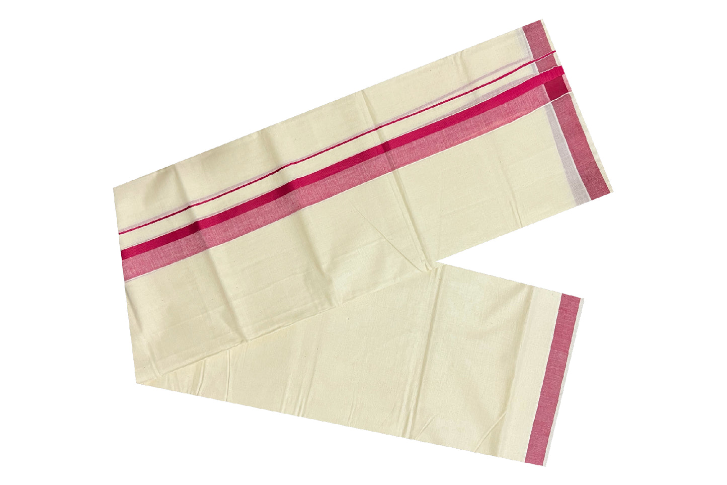 Off White Kerala Double Mundu with Red Shaded Kara (South Indian Dhoti)