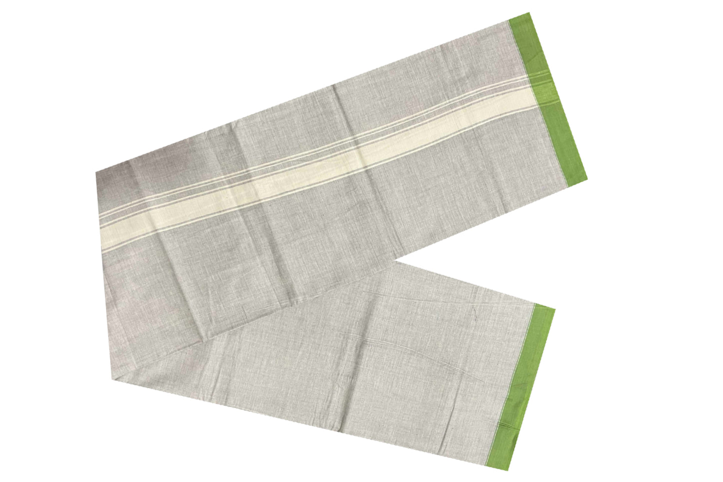 Southloom Premium Handloom Grey Single Mundu with White Border (Lungi)