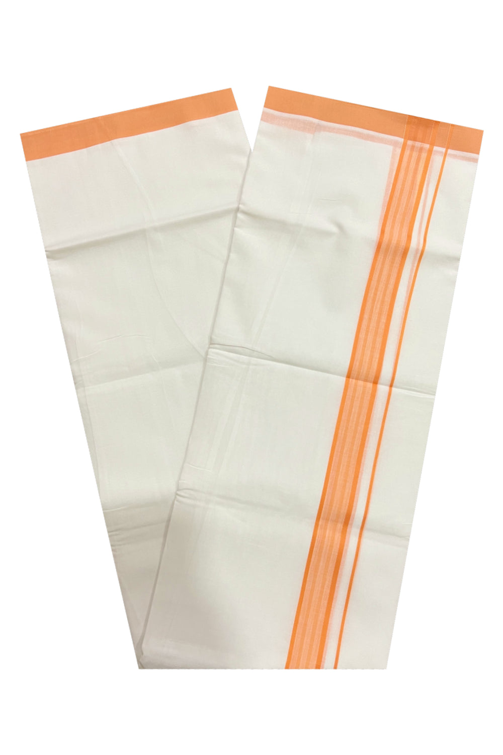 Pure White Cotton Double Mundu with Orange Border (South Indian Dhoti)