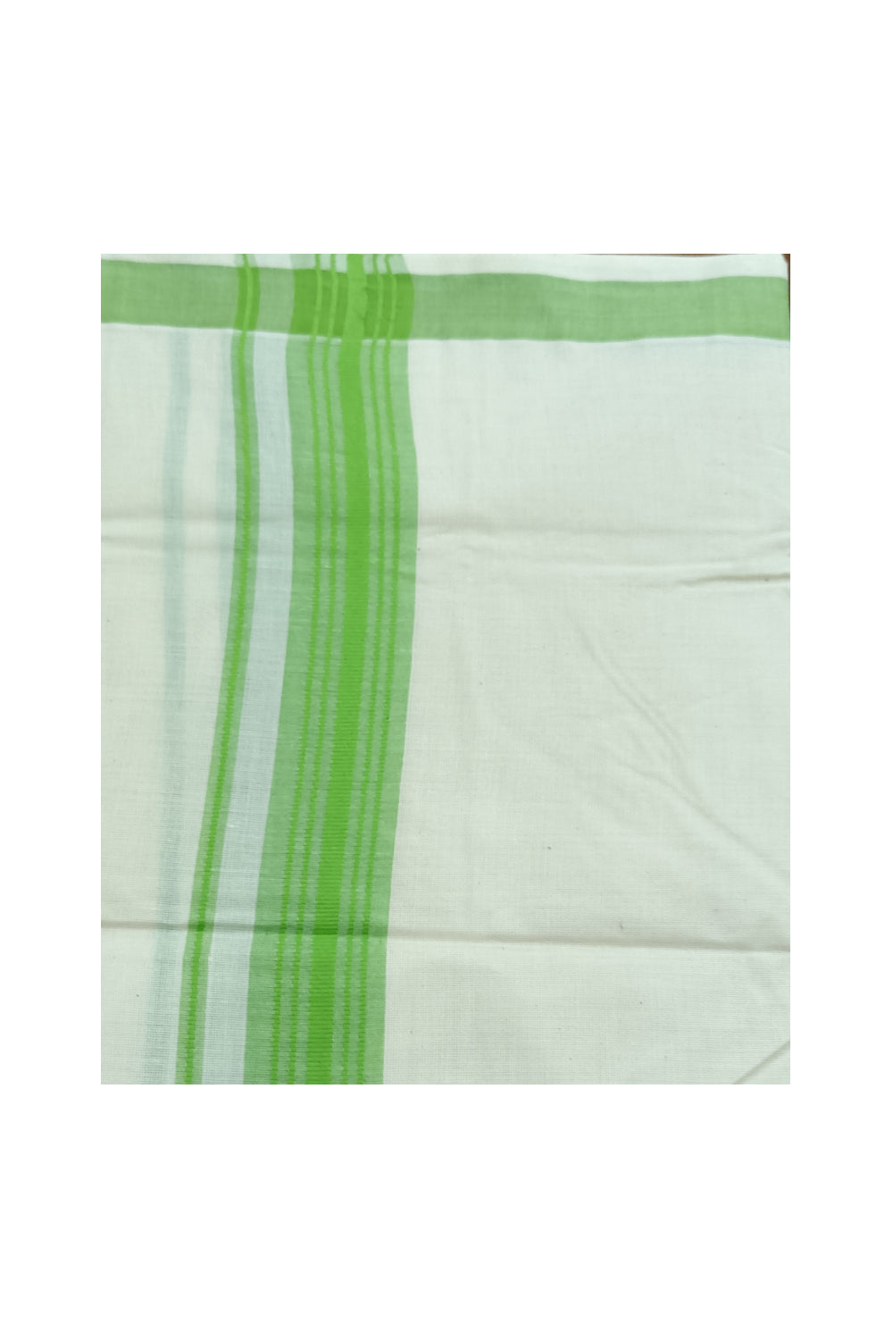 Off White Kerala Double Mundu with Light Green Lines Border (South Indian Dhoti)