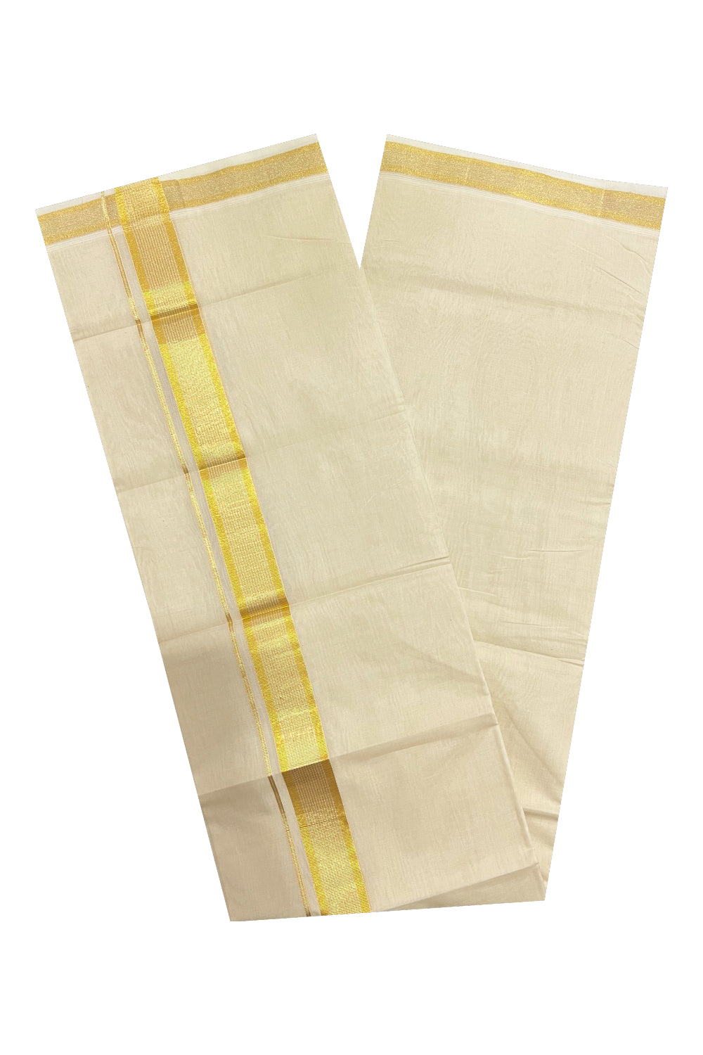 Southloom Super Premium Unakkupaavu Handloom Double Mundu with Silver Lines on Golden Kasavu Border