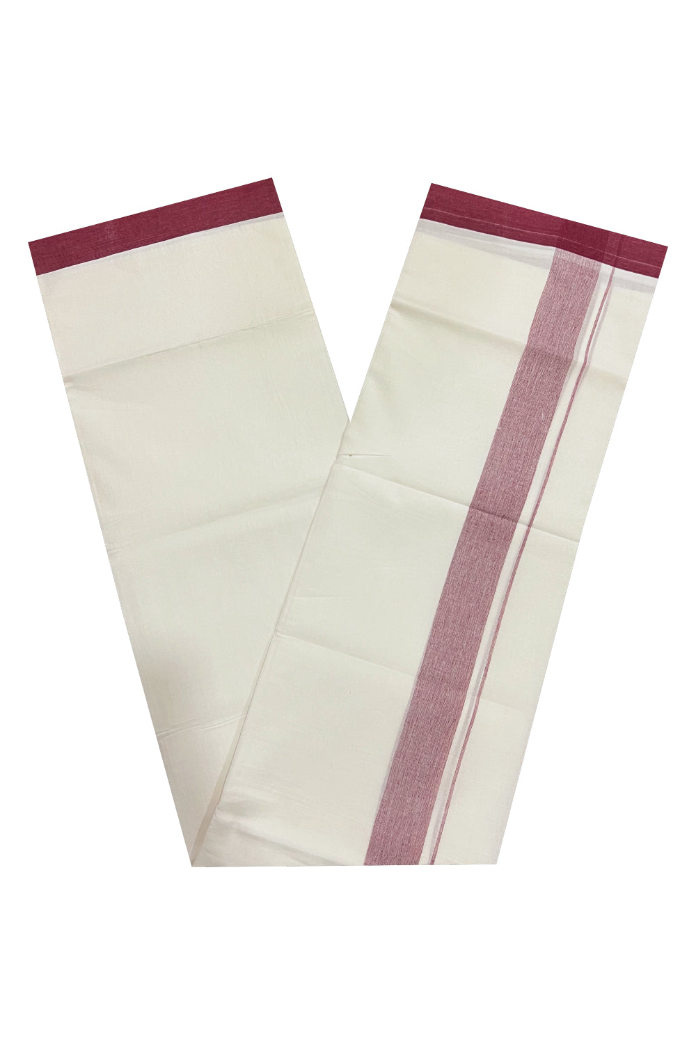 Pure White Cotton Double Mundu with Maroon Border (South Indian Dhoti)