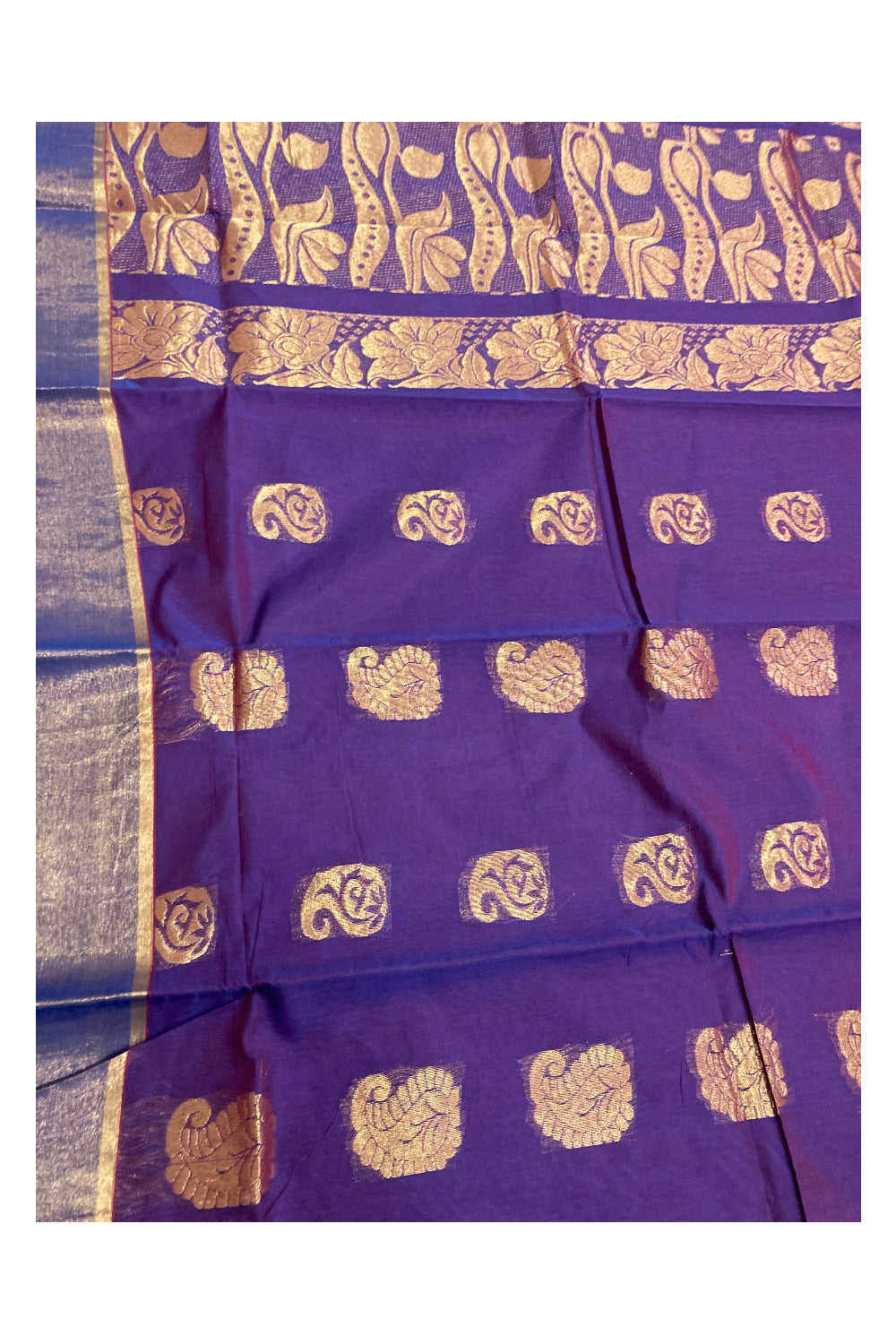 Southloom Cotton Silk Violet Designer Saree with Zari Motifs