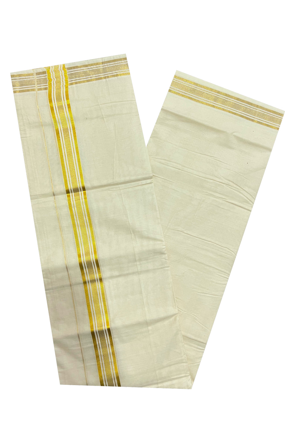 Pure Cotton Off White Double Mundu with Kasavu Line Border (South Indian Dhoti)