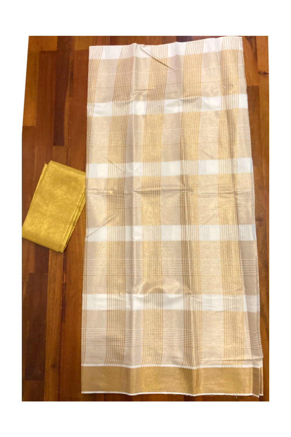Kerala Cotton Kasavu Woven Pavada and Blouse Tissue Material for Kids 3 Meters
