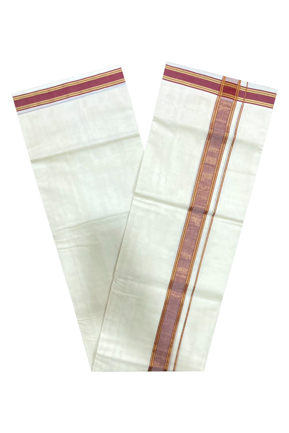 Southloom Premium Handloom Pure Cotton Mundu with Red and Kasavu Border (South Indian Dhoti)