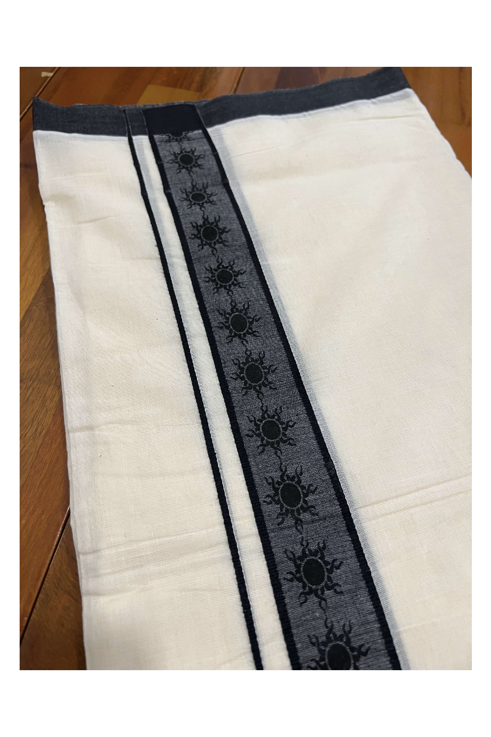 Southloom Balaramapuram Pure Cotton Handloom Mundu with Black Printed Border