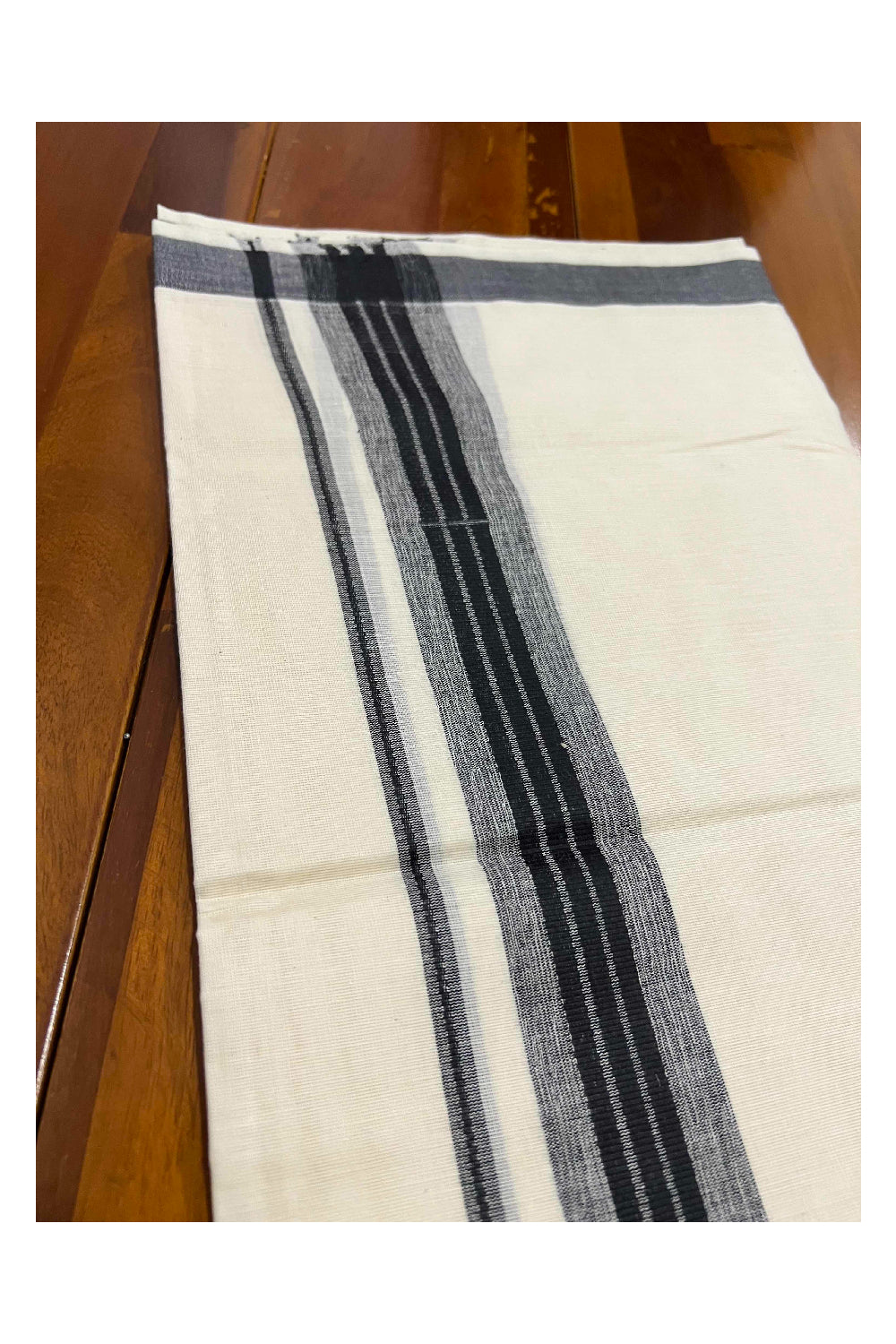 Off White Kerala Double Mundu with Black Line Border (South Indian Dhoti)