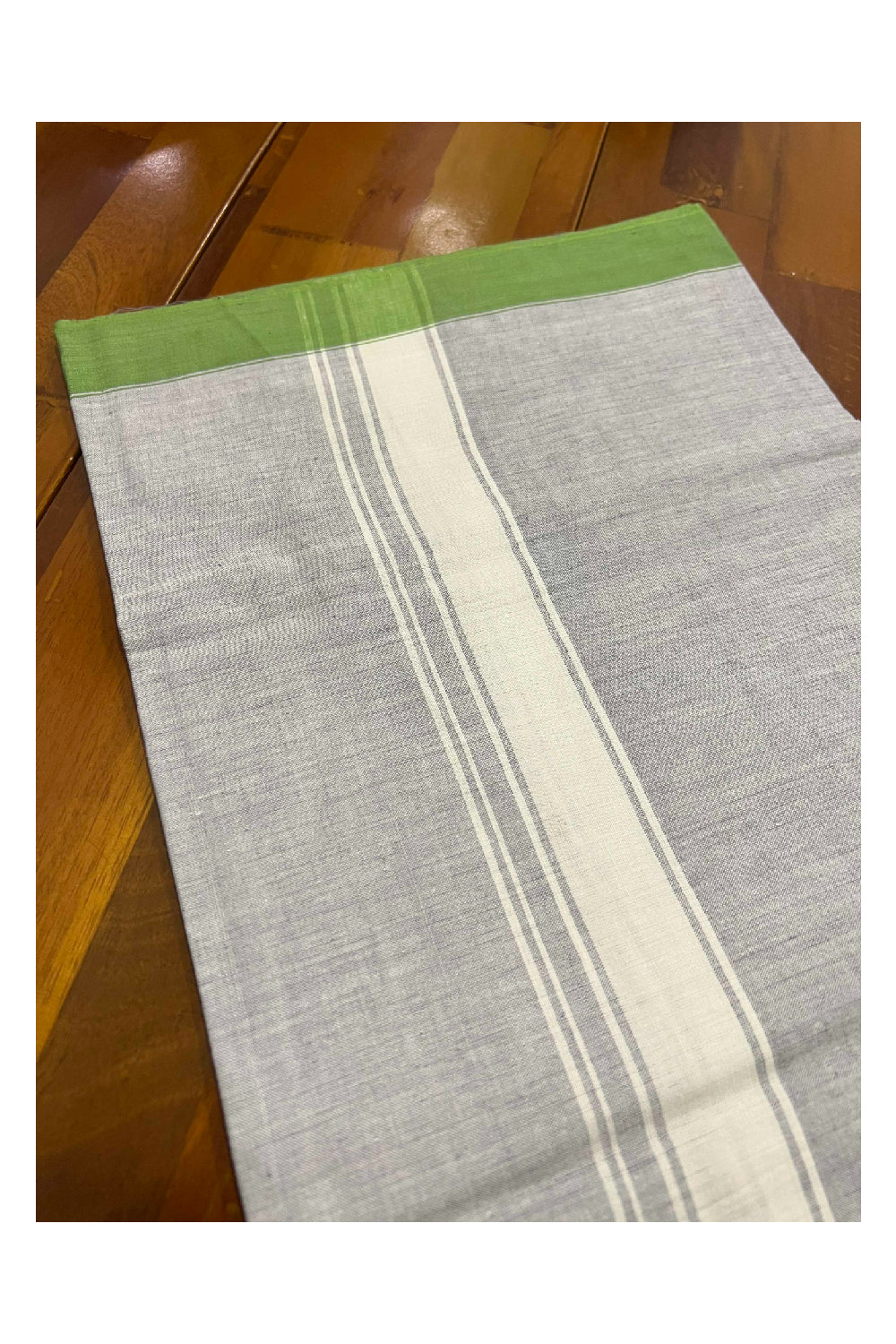 Southloom Premium Handloom Grey Single Mundu with White Border (Lungi)