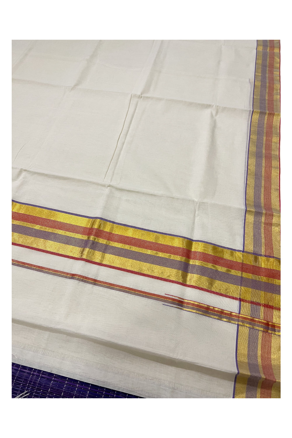 Southloom™ Premium Handloom Kerala Saree with Kasavu Violet and Red Border