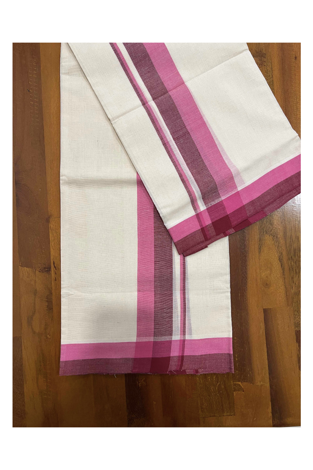 Southloom™ Unakkupaavu Premium Handloom Single Mundum Neriyathum (Set Mundu) with Maroon and Rose Border