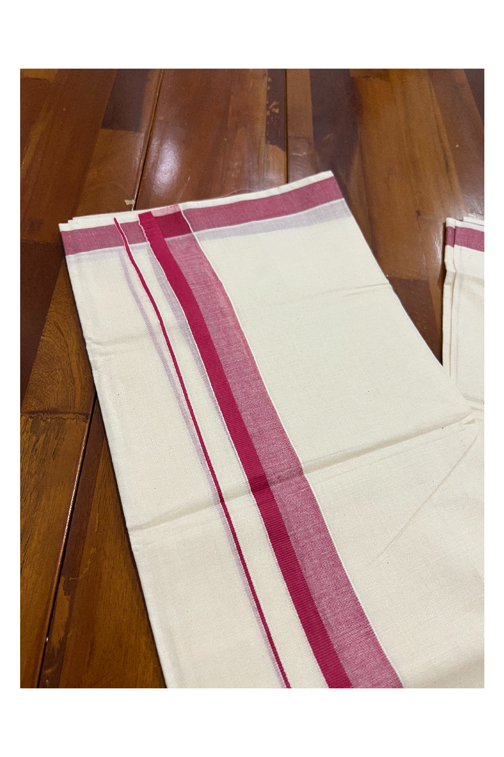 Off White Kerala Double Mundu with Red Shaded Kara (South Indian Dhoti)