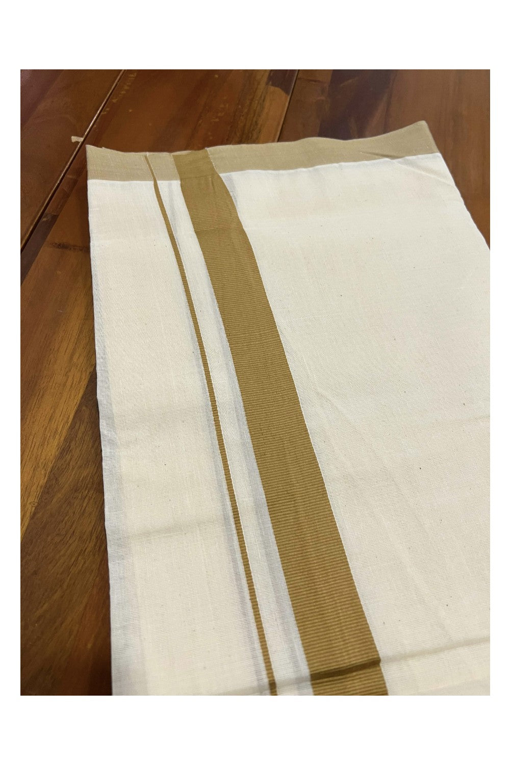 Off White Pure Cotton Double Mundu with Light Brown Kara (South Indian Dhoti)