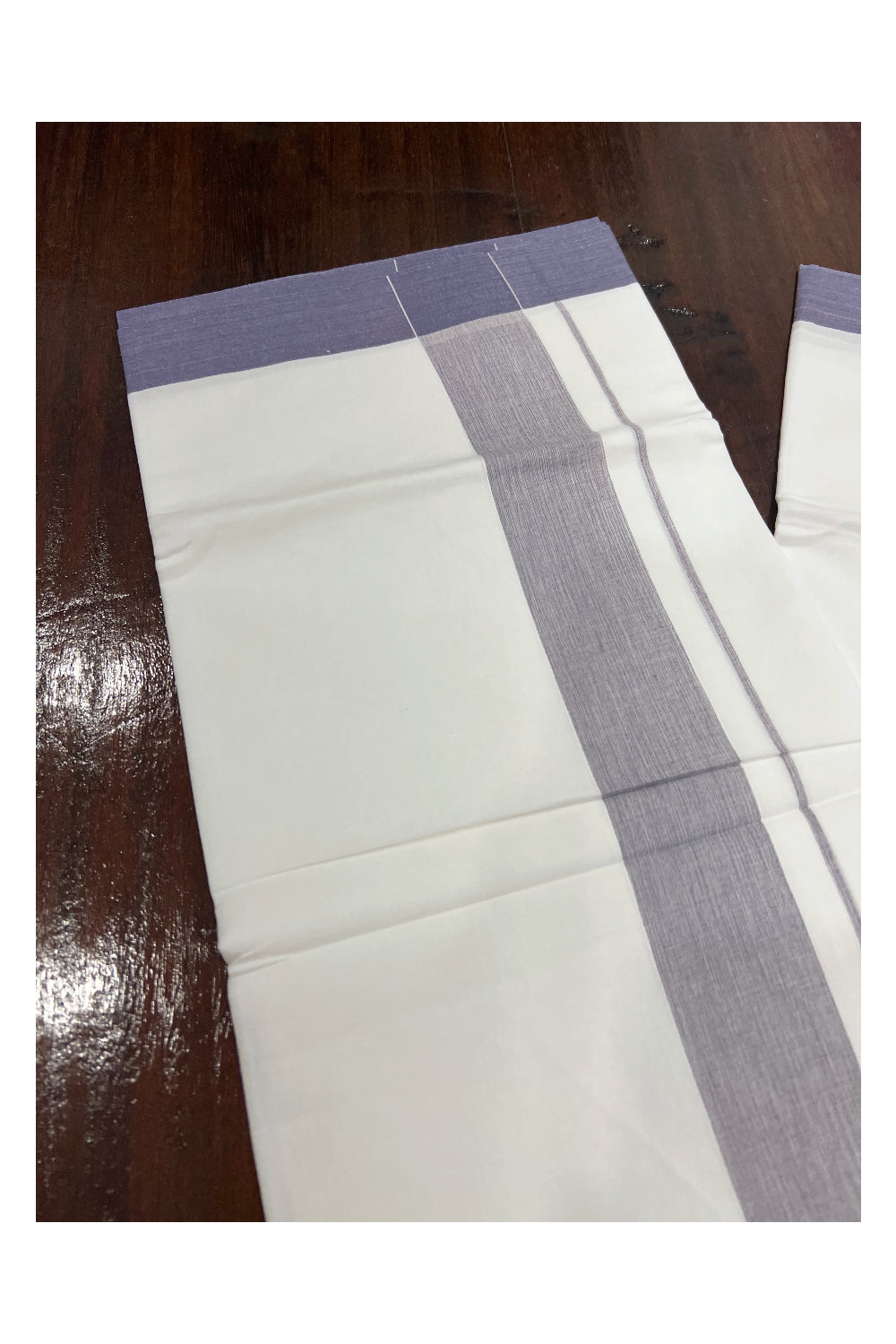 Pure White Cotton Double Mundu with Grey Border (South Indian Dhoti)