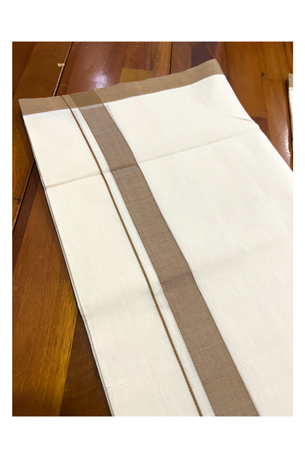 Southloom Super Premium Unakkupaavu Handloom Double Mundu with Brown Border