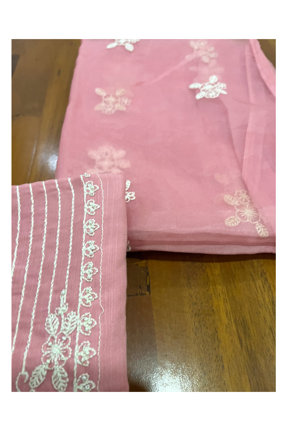 Southloom™ Cotton Churidar Salwar Suit Material in Pink with Thread Works