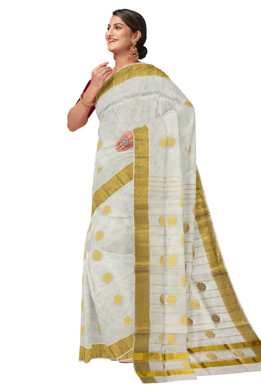 Southloom Premium Handloom Cotton Kasavu Saree with Heavy Woven Works
