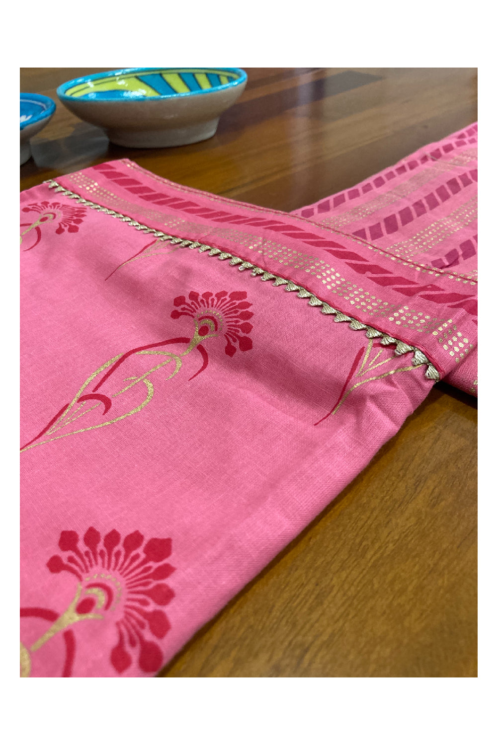 Southloom™ Soft Cotton Churidar Salwar Suit Material in Rose Colour with Prints