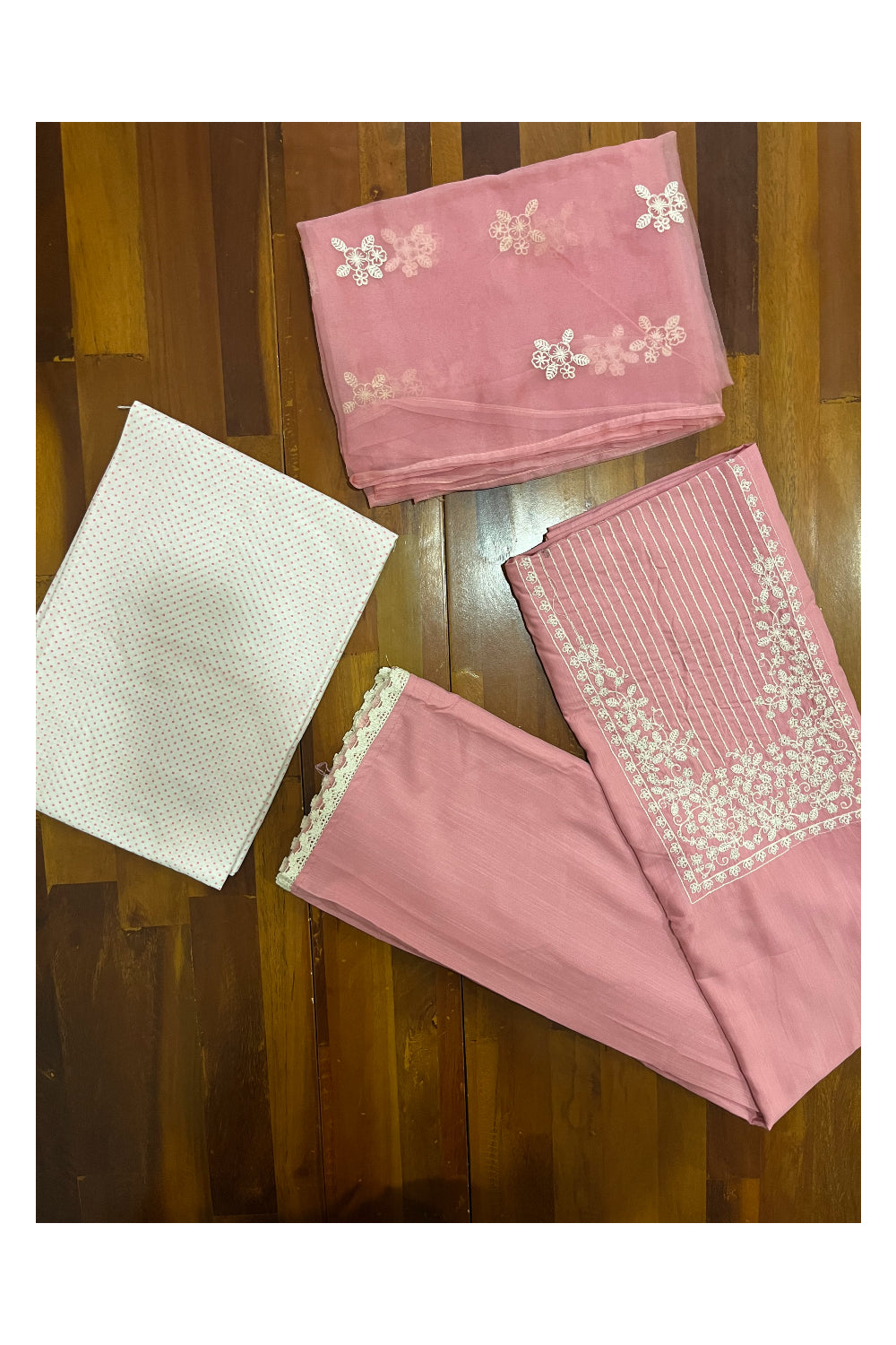 Southloom™ Cotton Churidar Salwar Suit Material in Pink with Thread Works