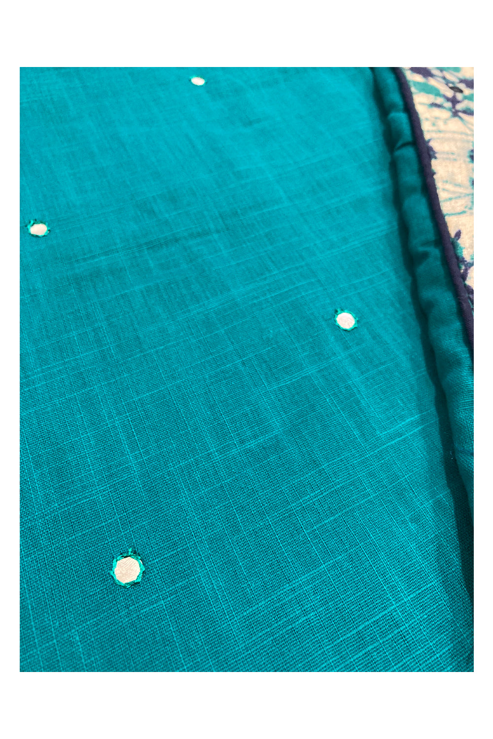 Southloom™ Cotton Churidar Salwar Suit Material in Teal Green and Printed Mirror Work on Yoke Portion