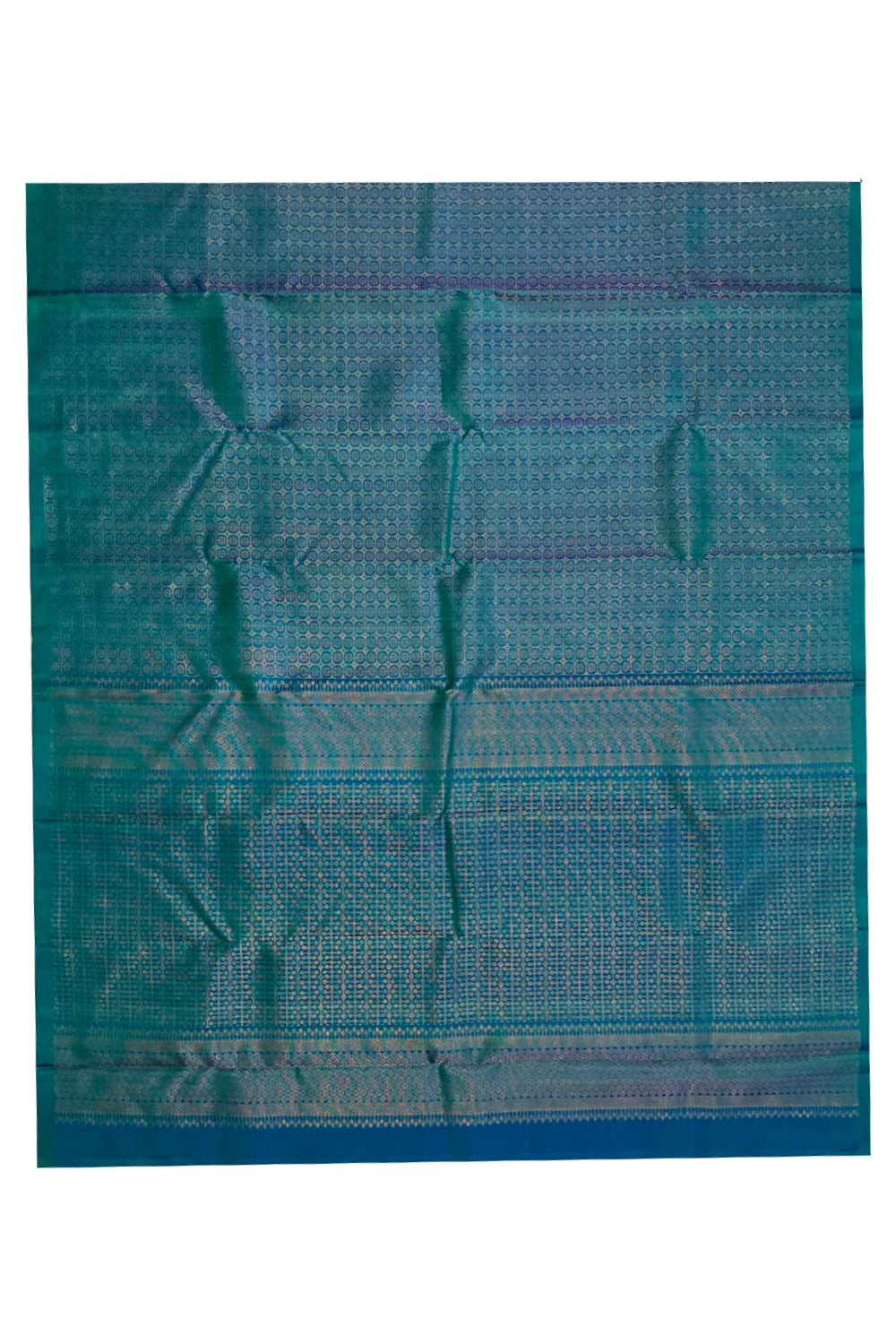Southloom Handloom Pure Silk Manthrakodi Kanchipuram Saree in Single Teal Blue Colour and Silver Zari Motifs