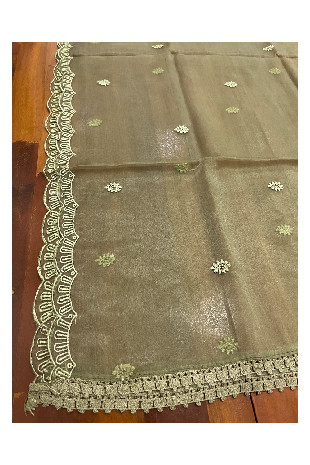 Southloom™ Semi Silk Churidar Salwar Suit Material in Green with Embroidery and Floral Prints