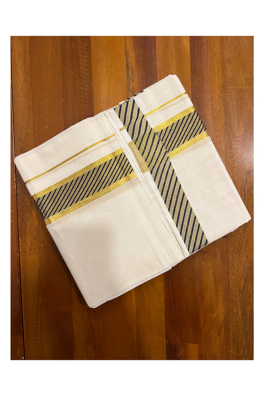 Off White Kerala Double Mundu with Kasavu and Black Woven Border (South Indian Dhoti)