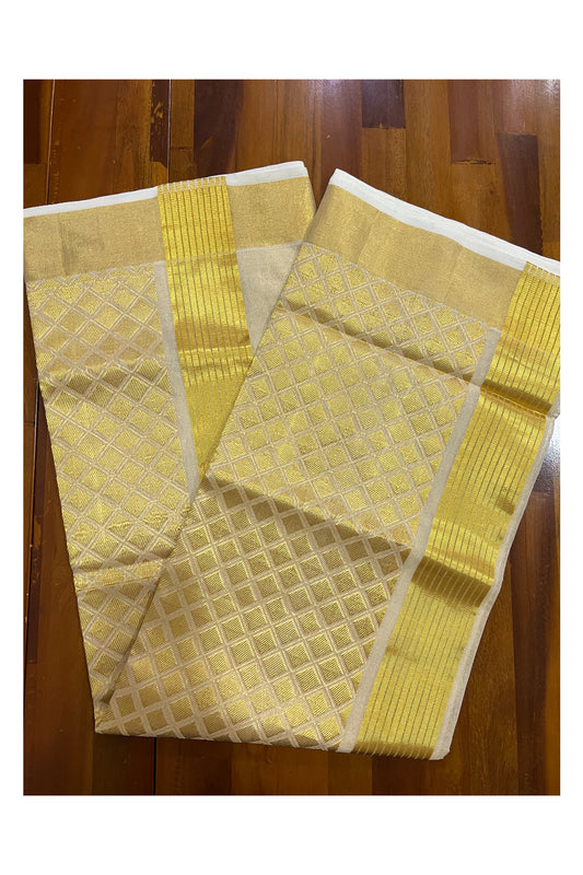 Southloom™ Original Handloom Kasavu Tissue Handwoven Heavy Work Saree