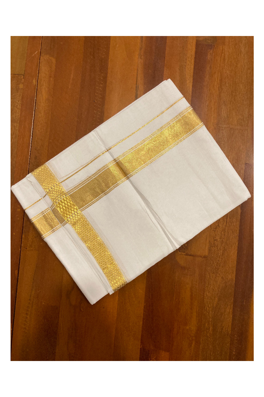 Southloom Premium Handloom Cotton Pure White Mundu with Kasavu Design Border (South Indian Dhoti)