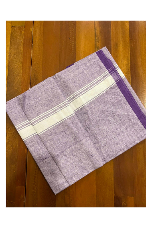 Southloom Premium Handloom Purple Single Mundu with White Border (Lungi)